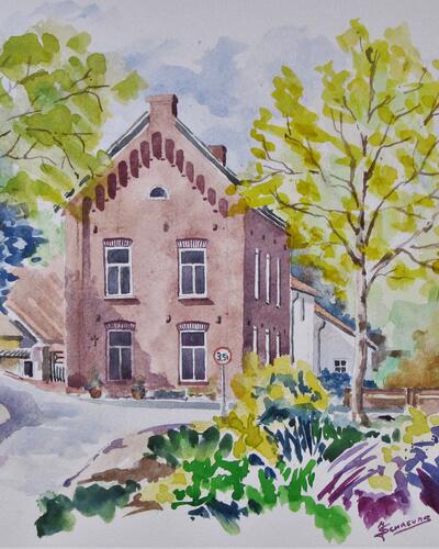 landschap Aquarel Rothem Oliemolen weg 034 x 042